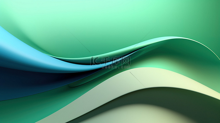 3D 绿色和蓝色曲线奶油纸的艺