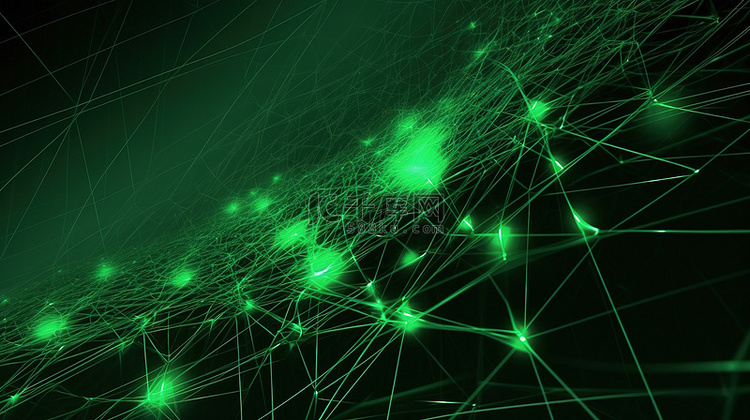 3d 渲染网格粒子的抽象绿色网络