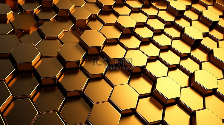 3d 创建的金色背景中的六边形