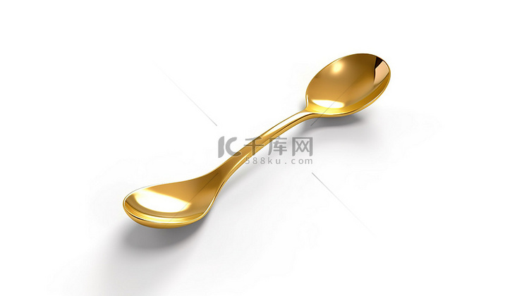 闪亮的金勺子显示在 3D 渲染