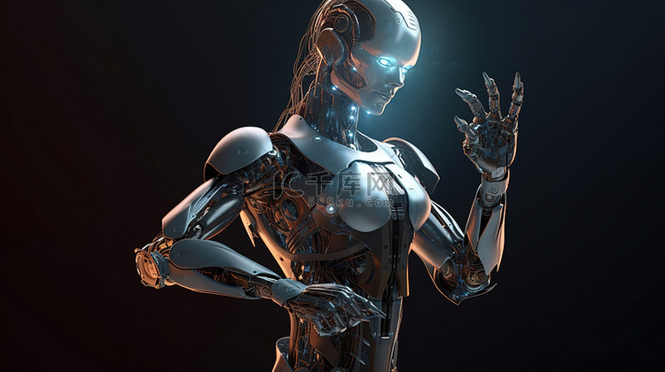 科幻机器人或机器人在 3D 渲