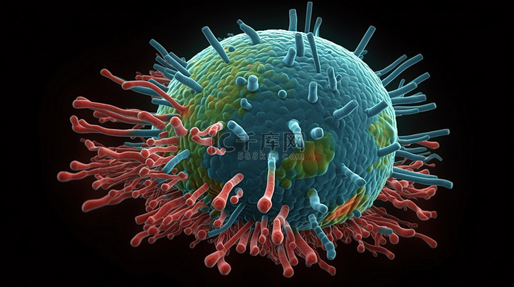 病毒细胞和细菌图标的 3d 插图