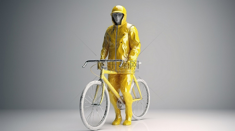 3d 渲染中的黄色前自行车套装