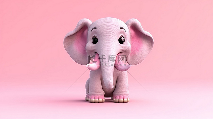 顽皮的粉红色 3d 大象做出厚