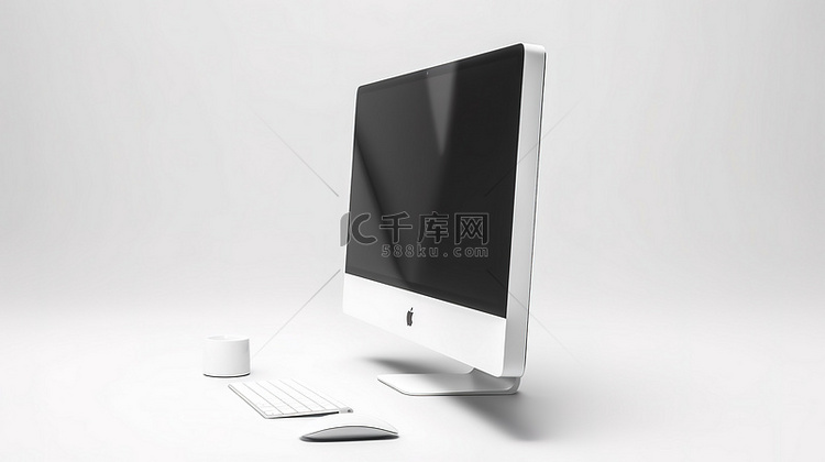 空白屏幕隔离在白色 3D 渲染