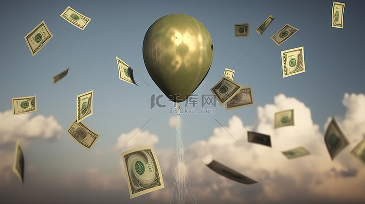 用 3d 渲染的气球美元符号提