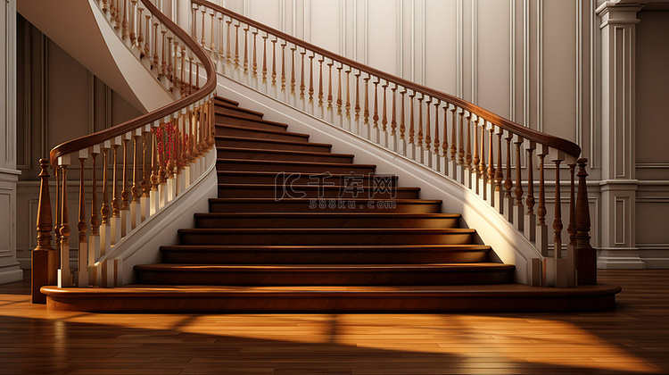 传统木楼梯的 3d 渲染