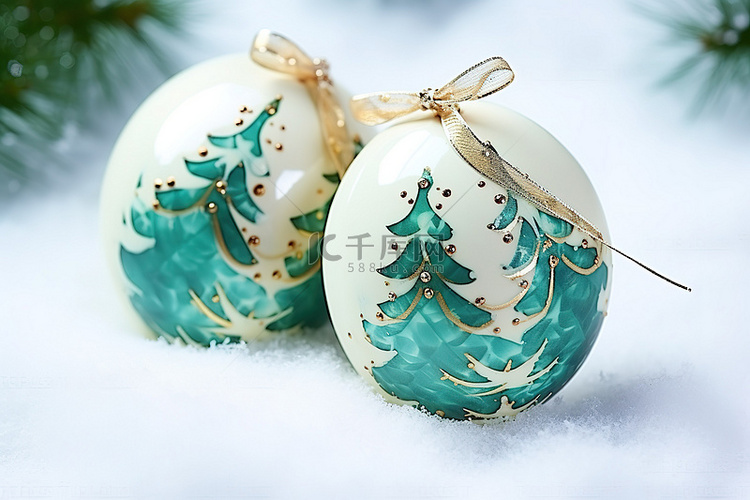 雪地里画了两个圣诞彩蛋
