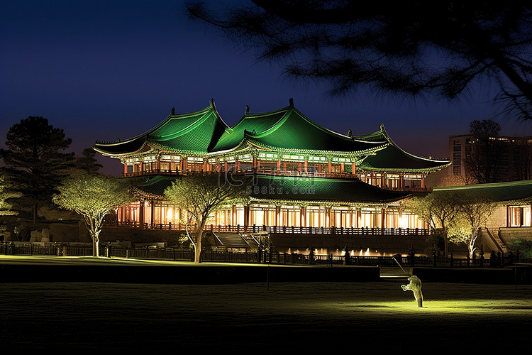 夜晚灯火通明的中国宫殿