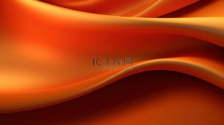 抽象橙色背景上丝带波的 3d 渲染
