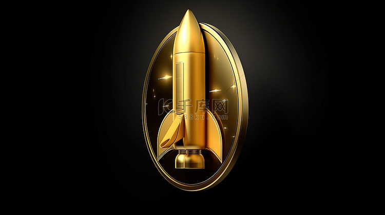火箭发射到金色空间的 3D 渲