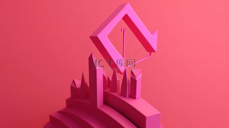 粉红色背景，3D 渲染中带有向