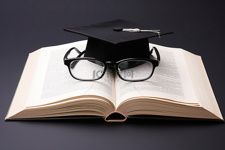 书上的毕业帽和眼镜