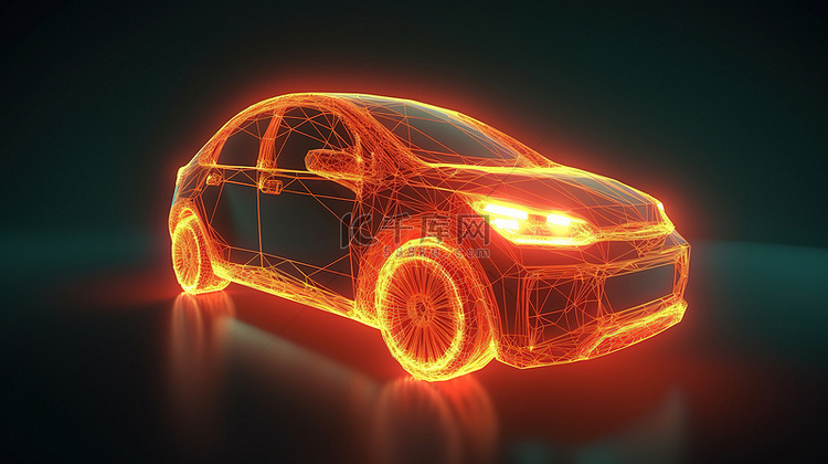 行驶中的电动汽车的 3D 插图