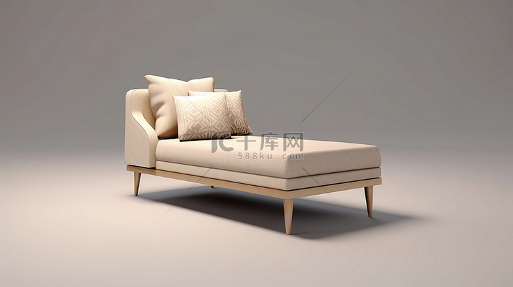 从侧面看米色沙发床的 3D 渲染