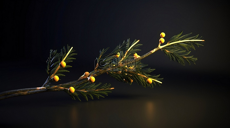 优雅的圣诞树枝在 3D 渲染中