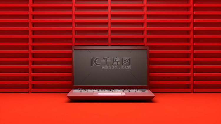 带有笔记本电脑的红色架子背景的