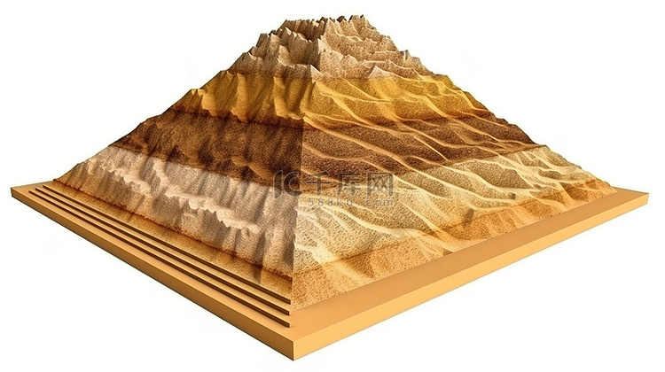 3D 插图中的沙漠切片在沙丘和