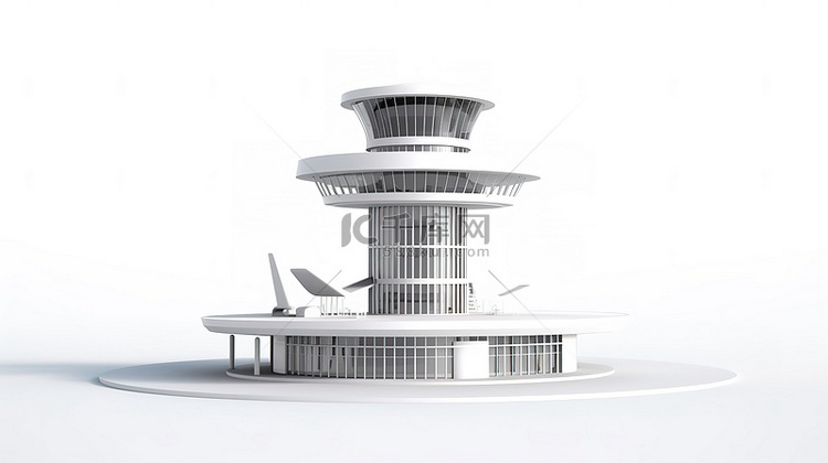 粘土风格的白色机场塔 3D 渲