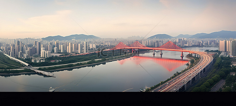 河对岸城市及其桥梁的鸟瞰图