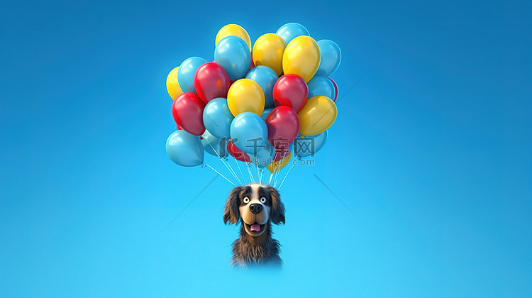 彩色狗形气球装饰着 3D 渲染