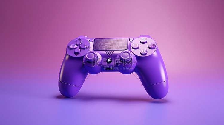 紫色游戏控制器的 3D 渲染，
