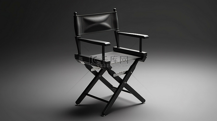 黑色木制导演椅在白色背景下的渲