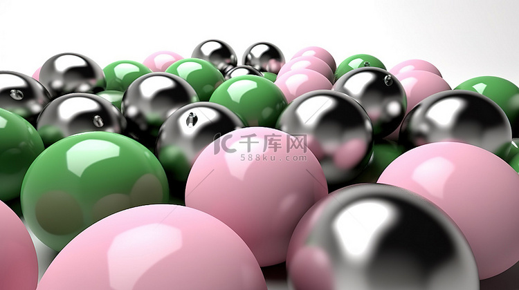 粉红色绿色和灰色抽象球体的充满