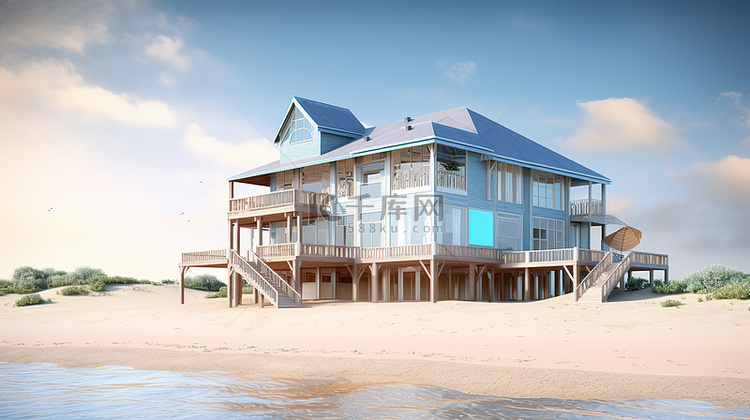 宽敞海滨住宅的令人惊叹的 3D