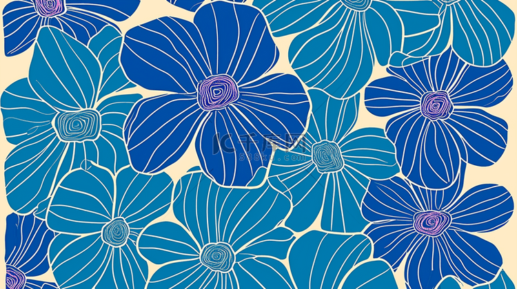 蓝色平铺简约纹理小花的背景图15