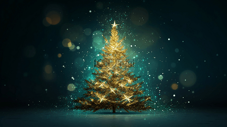 圣诞节白色精美雪花金色圣诞树
