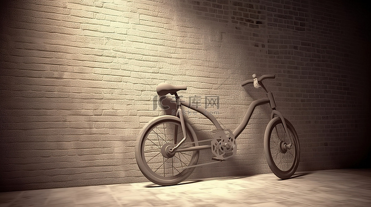 自行车支撑在墙边 3D 可视化