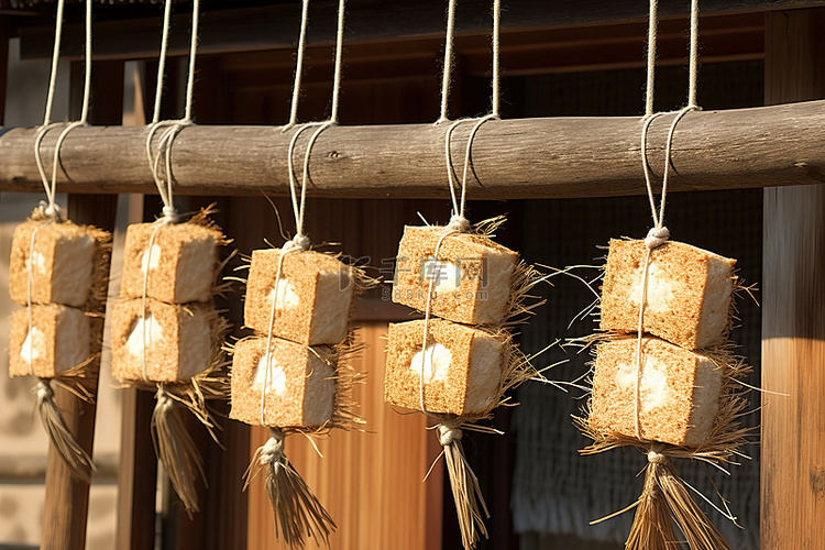 韩国东部一栋木制建筑上挂着米面