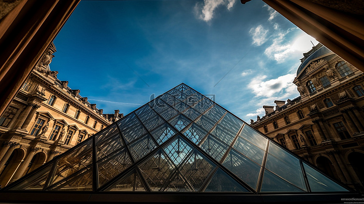 法国卢浮宫地标旅游背景