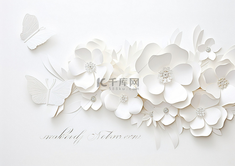 白色纸蝴蝶生日鲜花白色丝带