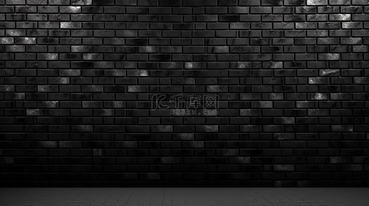 光滑的黑砖墙背景的 3D 渲染