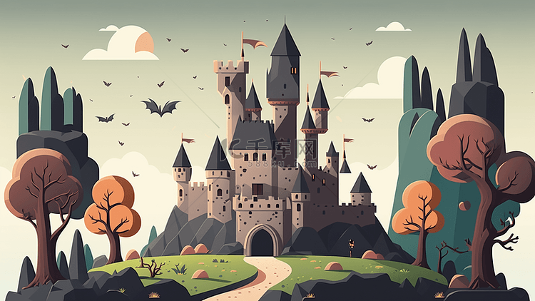 城堡阴森插画背景