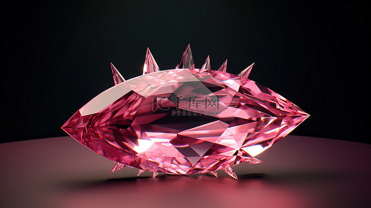 3D 渲染榄尖形粉红色电气石宝石