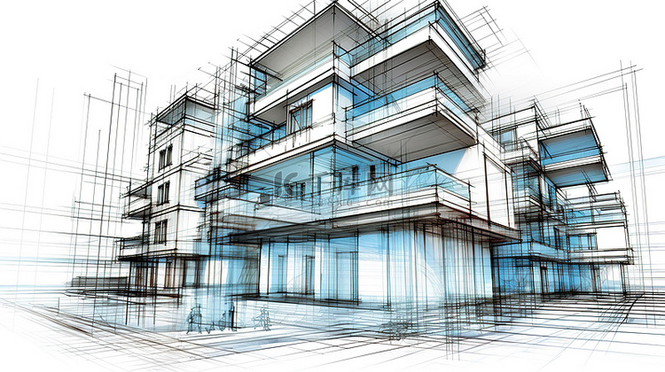 线性建筑设计的 3d 插图