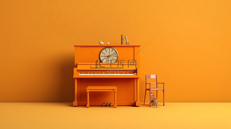 3D 橙色工作室中的老式木制控
