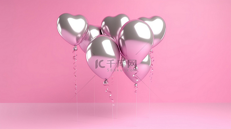 充满活力的情人节气球在粉红色背