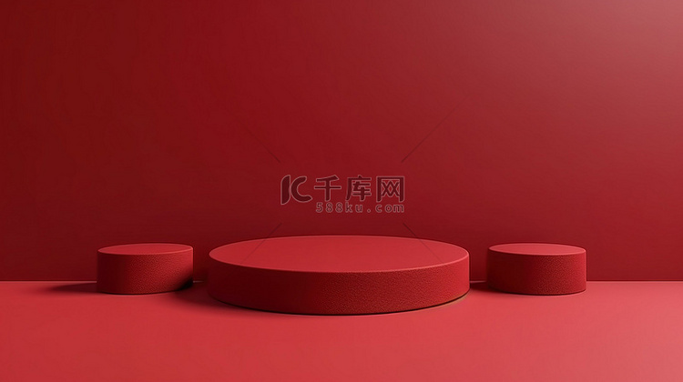 扁平圆柱讲台上深红色 3D 产
