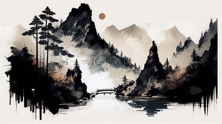 山水插画中国风格背景