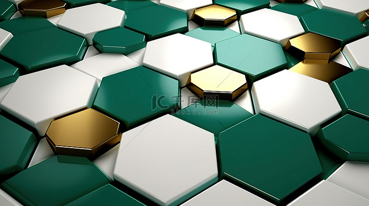 绿色和白色几何六边形抽象背景的