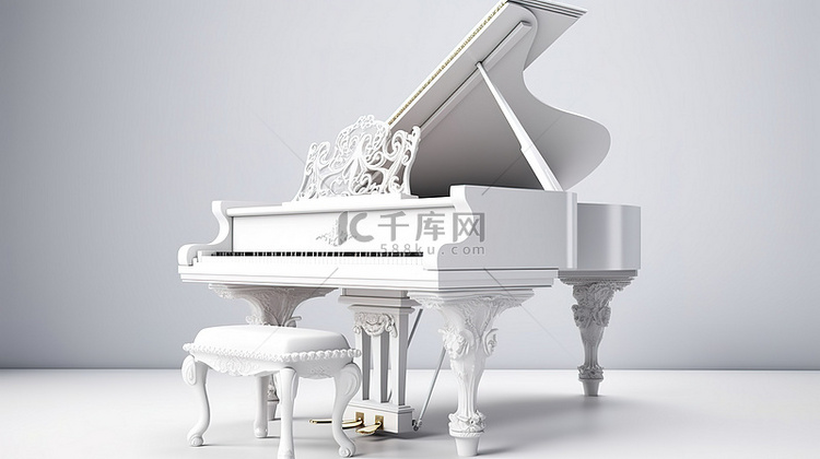 传统白色钢琴的 3d 呈现器