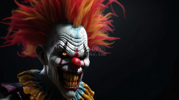 3D 插图中描绘的愤怒的小丑