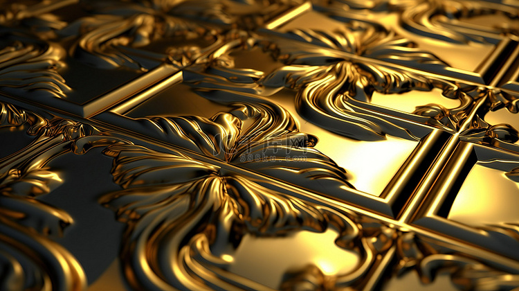 3D 渲染中华丽的金色背景
