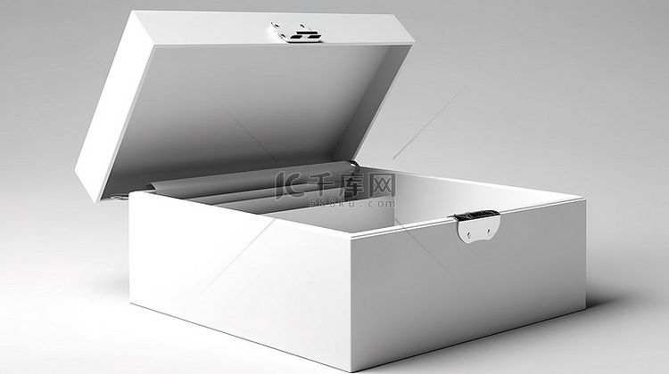 白色铰接翻盖空白盒的 3D 渲染