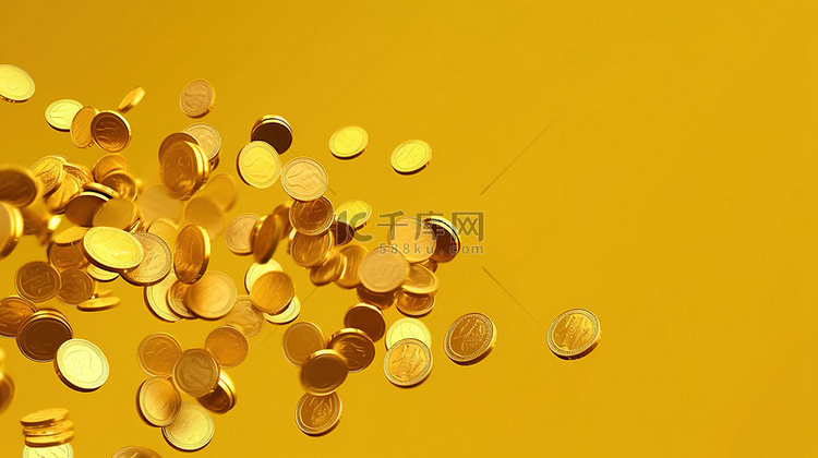 黄色背景，金币掉落，代表 3D