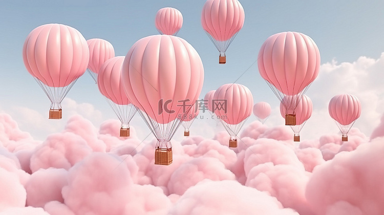 气球在粉红色的天空中翱翔，描绘